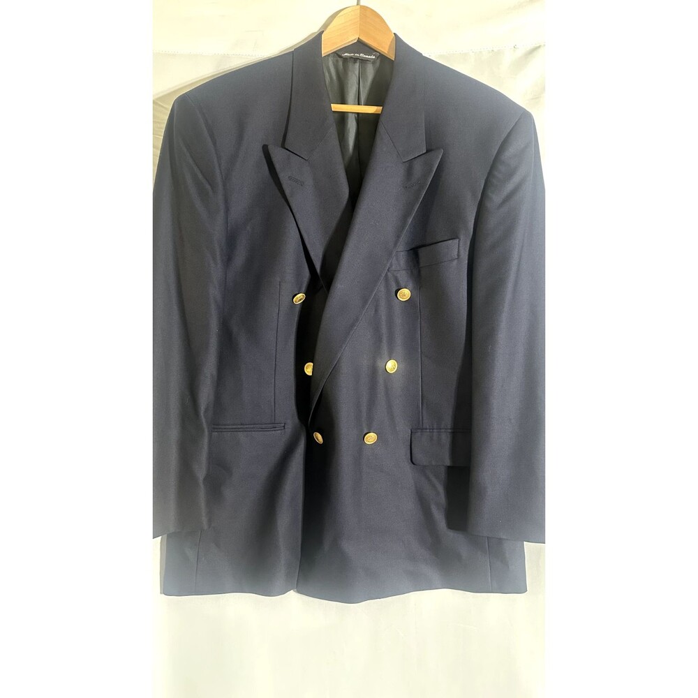 Vintage Aquascutum Mens Navy Blue 100% Wool Double Breasted Blazer Sport Coat 44